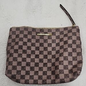 BB Dakota by Steve Madden Checkered Cosmetic Pouch - Brown and Cream